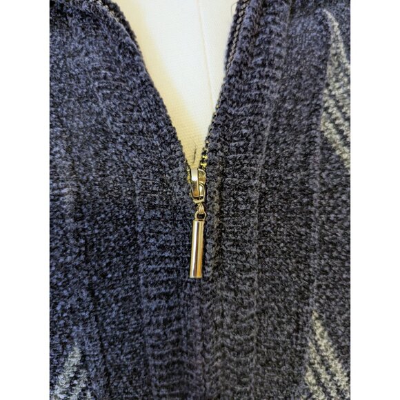 Retro Grandpa Sweater Cardigan Zip Up Velour Collared Navy Blue Size L Mens - Picture 5 of 13